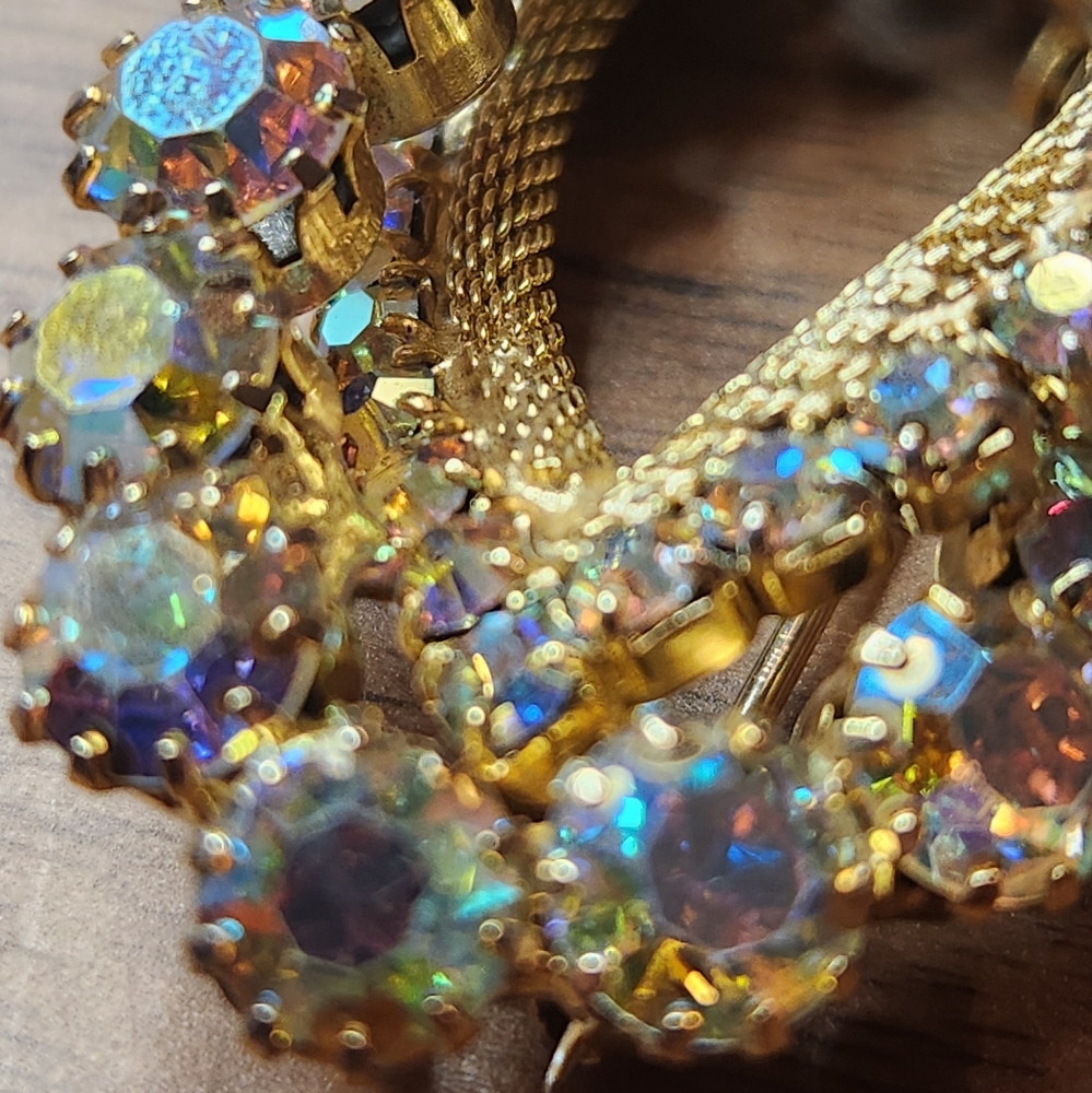 Vintage MCM Double Marquis AB Rhinestone Brooch Aurora Borealis - Picture 4 of 9